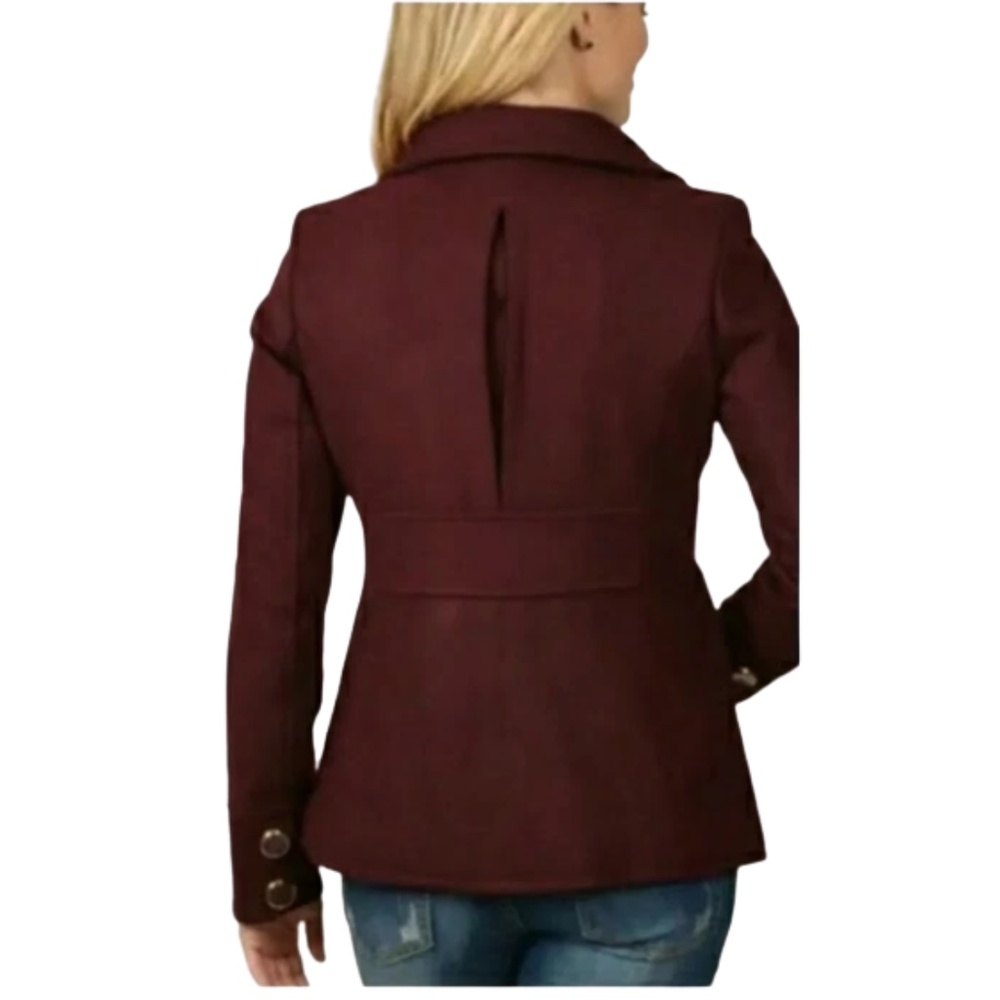 Kenneth Cole Wool Blend Peacoat Feminine Preppy Fall Jacket Burgundy Sz 10 - Picture 2 of 13